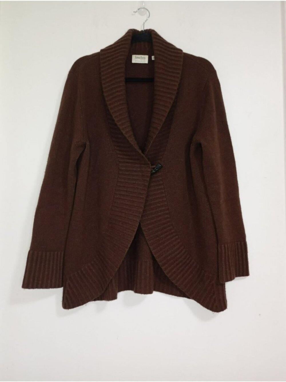 Neiman Marcus Exclusive 100% Cashmere Brown Open Front Cardigan Sweater Women L